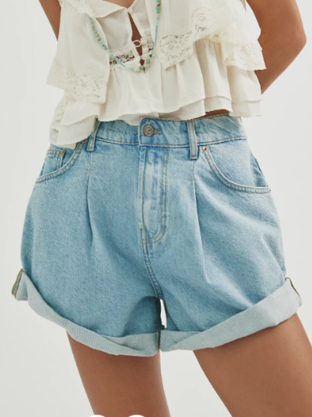 We The Free, Danni High-Rise, Open Sky, Light Blue Wash Denim  Shorts, Size L